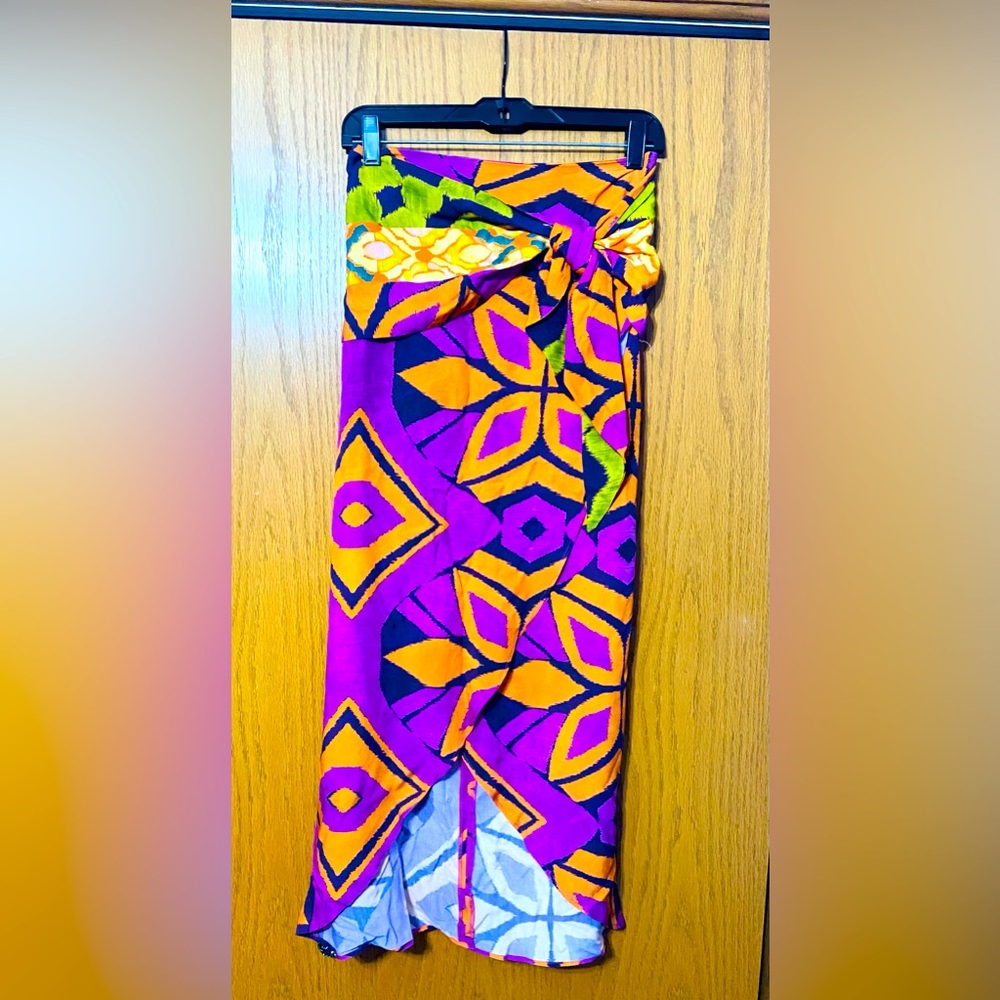 Zara Purple Orange Floral Wrap Midi Skirt